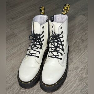 Dr. Martens White Leather Lace-Up Platform Boots with Black Laces